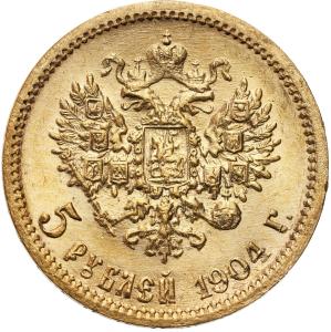 Rosja. Mikołaj II. 5 rubli 1904 AP, Petersburg