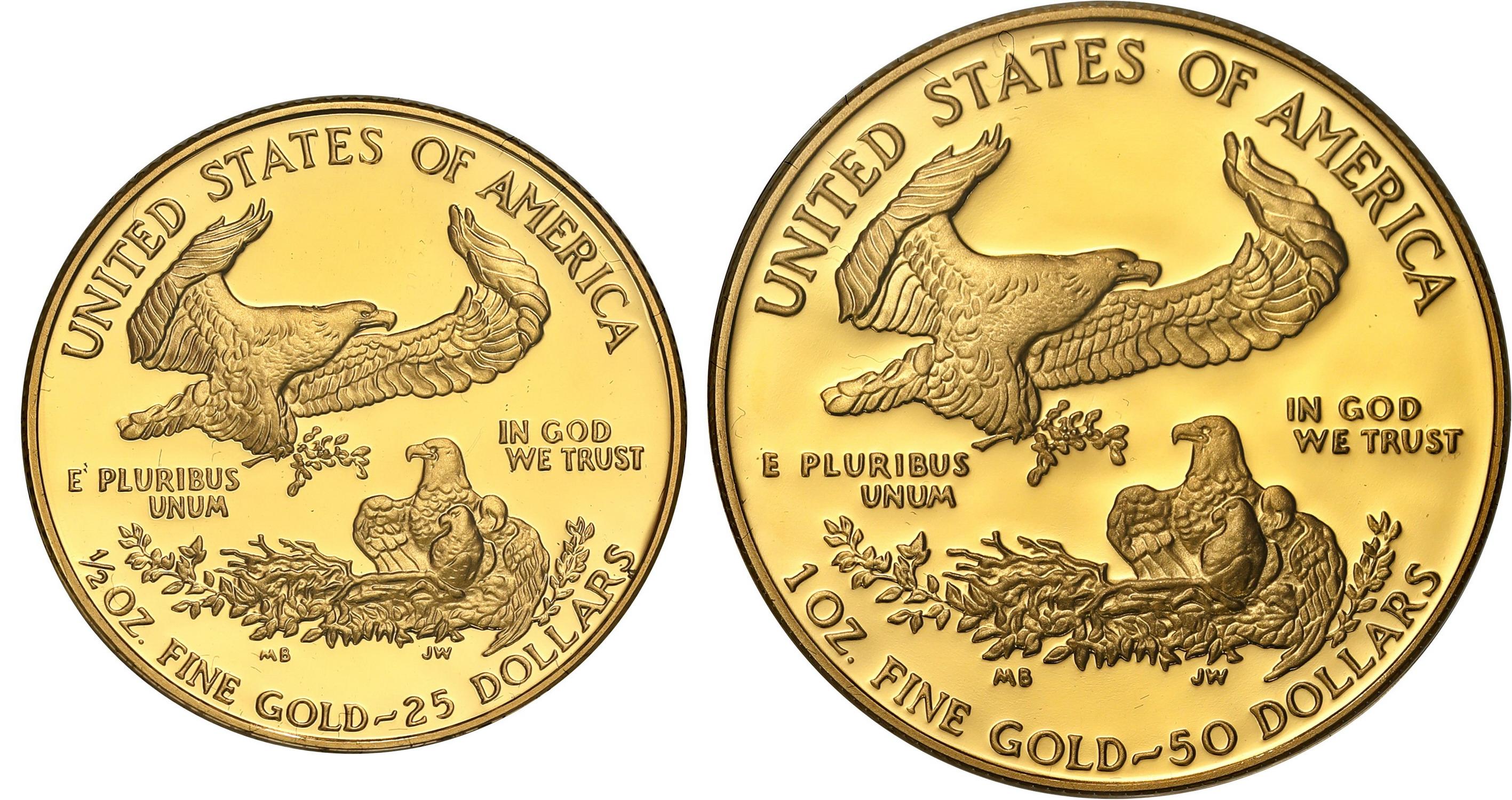 USA. Złote 50$ + 25 $ dolarów 1987 Orzeł (Eagle) - LUSTRZANY – 1 1/2 uncji złota