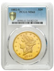 USA 20 dolarów 1882 S San Francisco PCGS MS61 RZADKA