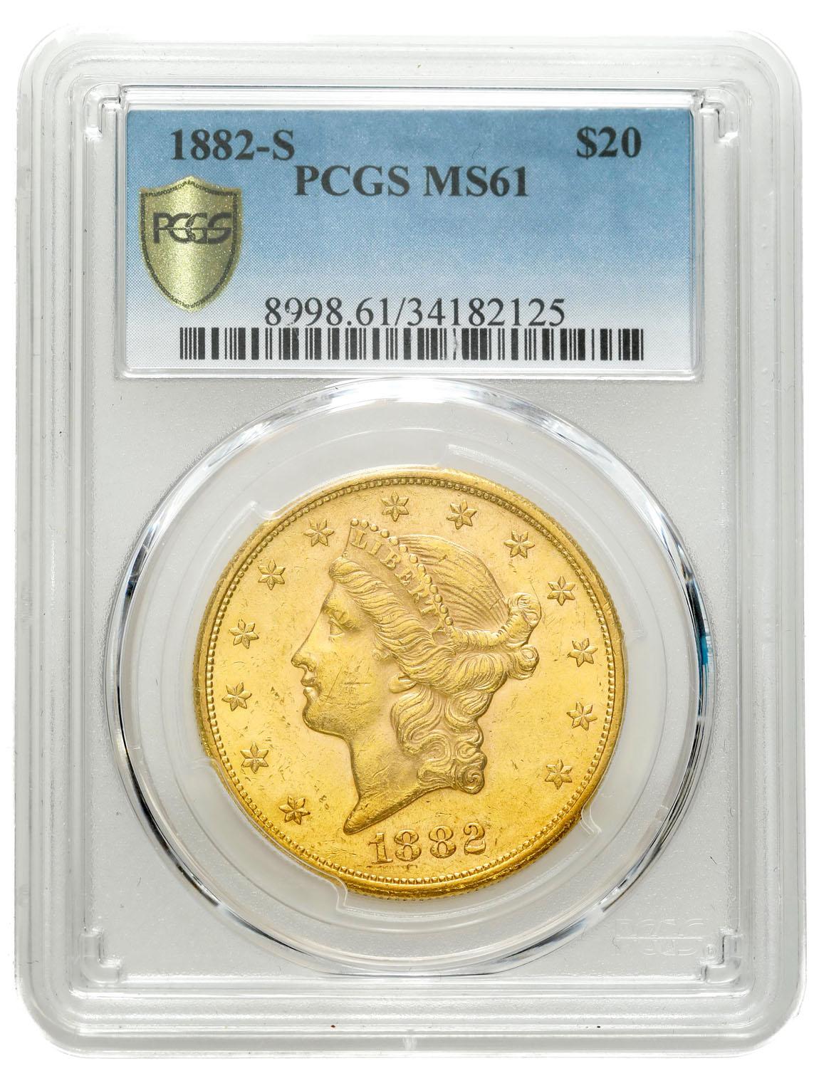 USA 20 dolarów 1882 S San Francisco PCGS MS61 RZADKA