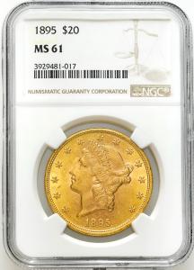 USA. 20 dolarów Liberty 1895 Filadelfia NGC MS61