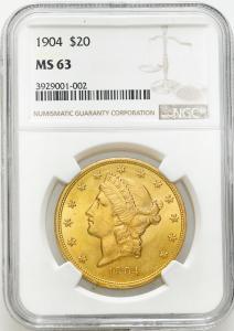 USA 20 dolarów 1904 Filadelfia NGC MS63