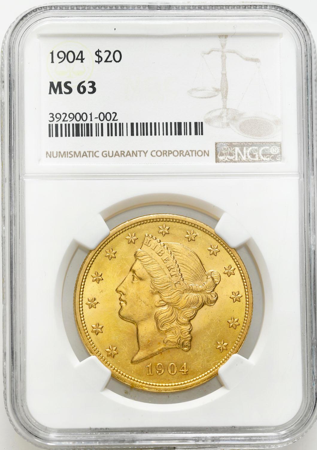 USA 20 dolarów 1904 Filadelfia NGC MS63