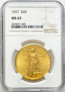 USA 20 $ dolarów 1927 Filadelfia, Saint Gaudens NGC MS63