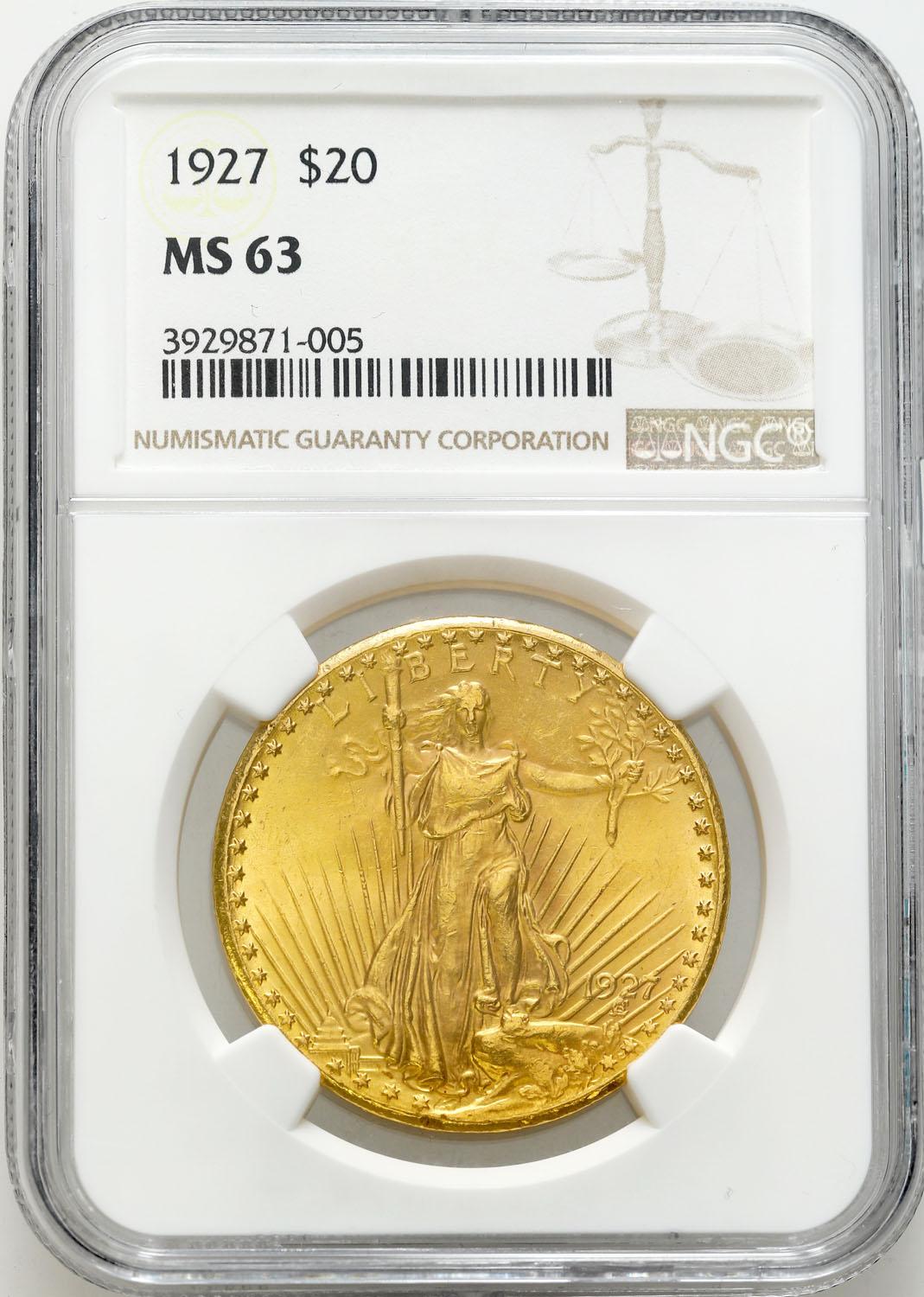 USA 20 $ dolarów 1927 Filadelfia, Saint Gaudens NGC MS63