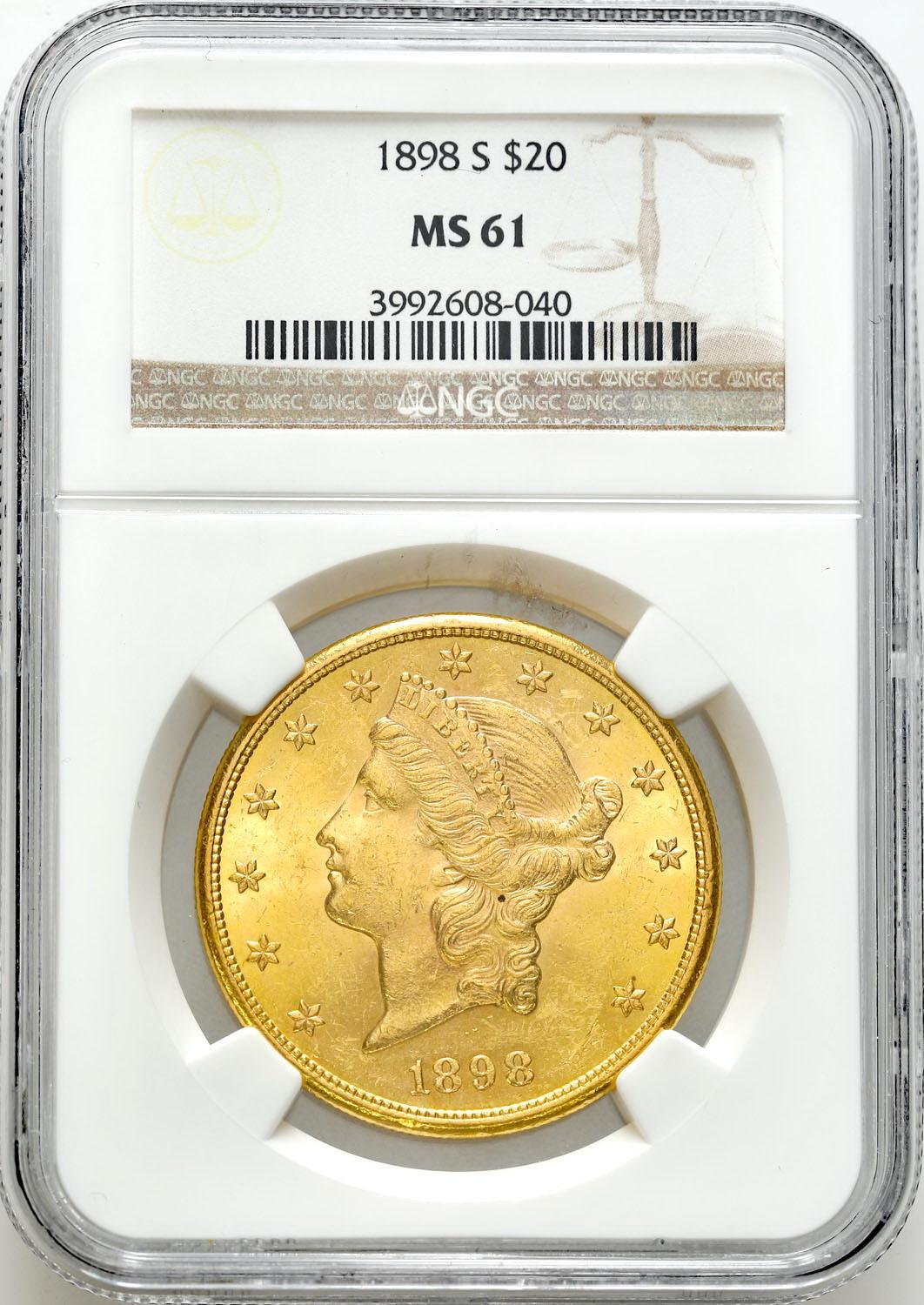 USA 20 dolarów 1898 S San Francisco NGC MS61
