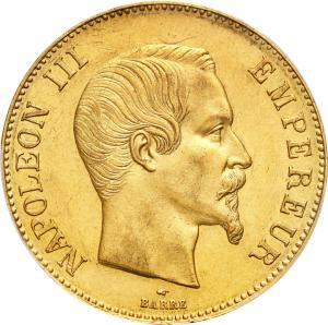 Francja, Napoleon III (1852-1870). 100 franków 1858 A, Paryż PCGS AU55