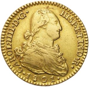 Hiszpania, Karol IV (1788–1808). 2 escudo 1801 M-FA, Madryt