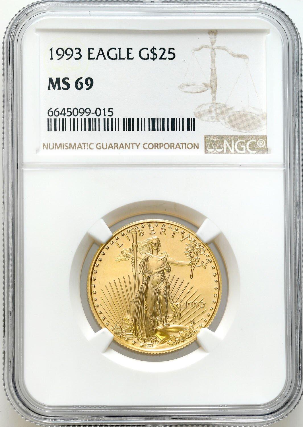 USA 25 $ dolarów 1993 1/2 uncji złota (2MAX) - PIĘKNE