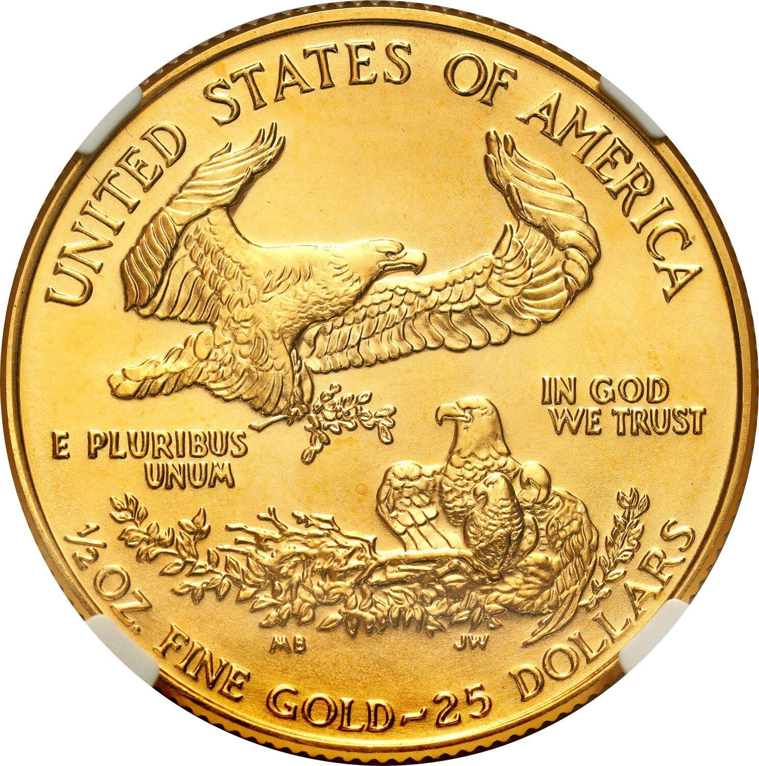 USA 25 $ dolarów 1993 1/2 uncji złota (2MAX) - PIĘKNE