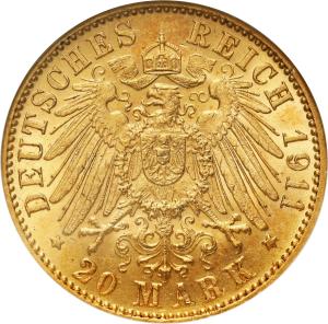 Niemcy, Badenia. Fryderyk II (1907–1918). 20 marek 1911 G, Karlsruhe NGC MS61 - PIĘKNE