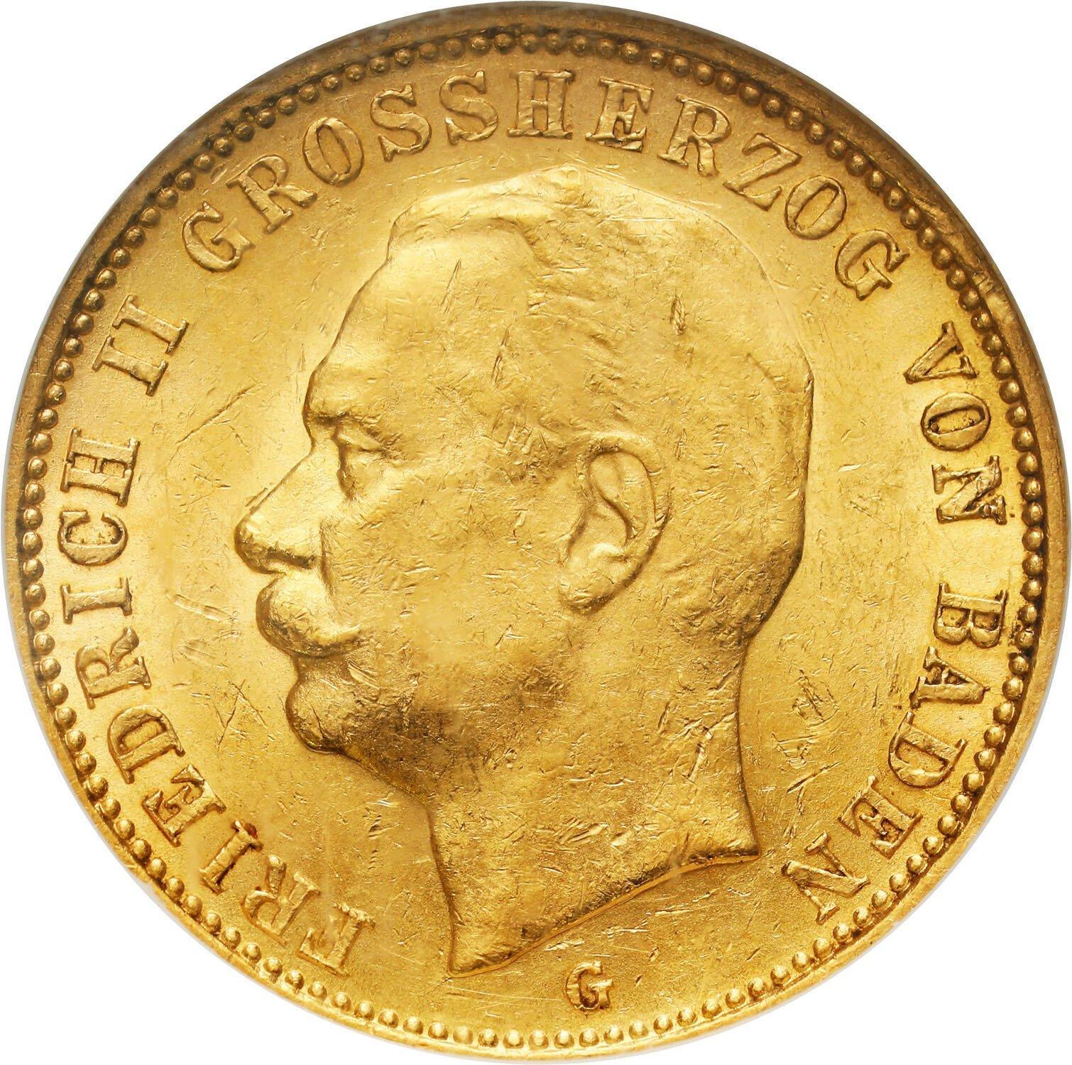 Niemcy, Badenia. Fryderyk II (1907–1918). 20 marek 1911 G, Karlsruhe NGC MS61 - PIĘKNE