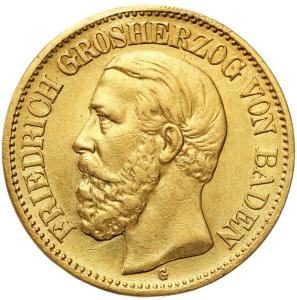 Niemcy, Badenia. Fryderyk I (1856–1907). 10 marek 1879 G, Karlsruhe - RZADSZY ROCZNIK