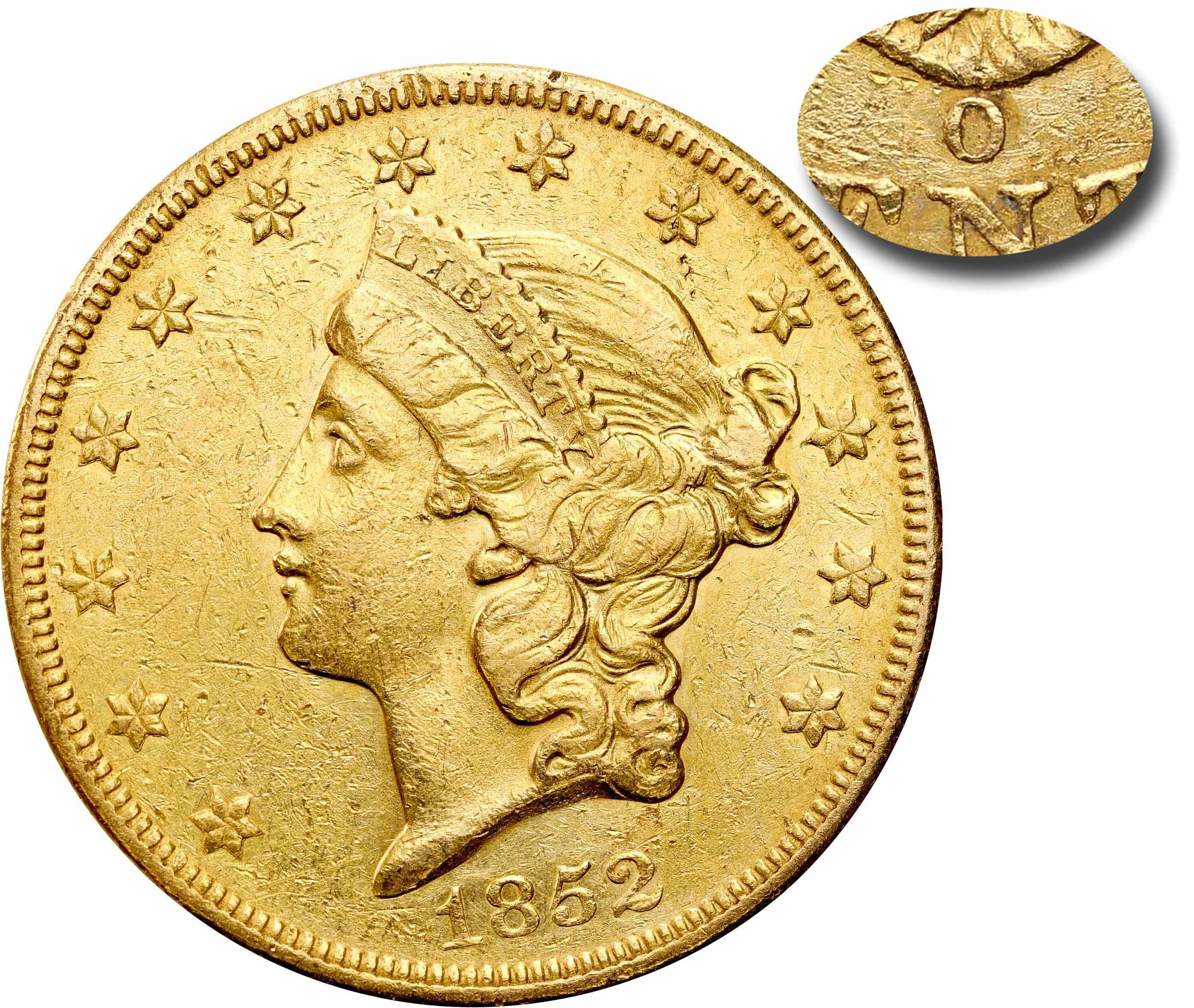 USA, 20 dolarów 1852 O, mennica Nowy Orlean – RZADKOŚĆ