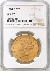 USA. 20 dolarów Liberty 1904 Filadelfia NGC MS62