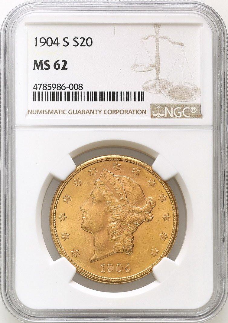 USA. 20 dolarów Liberty 1904 Filadelfia NGC MS62