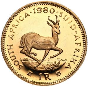 RPA. 1 Rand (1/2 suwerena) 1980 - LUSTRZANY - PIĘKNY