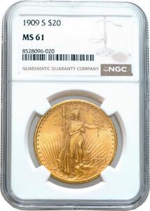 USA. Złote 20 dolarów 1909 S San Francisco - Podwójny orzeł NGC MS61