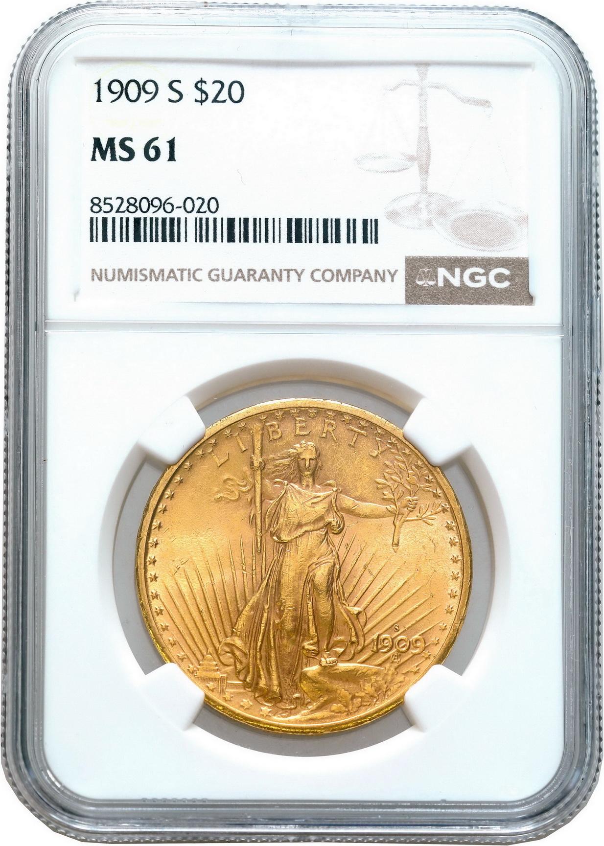 USA. Złote 20 dolarów 1909 S San Francisco - Podwójny orzeł NGC MS61