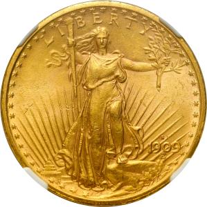 USA. Złote 20 dolarów 1909 S San Francisco - Podwójny orzeł NGC MS61