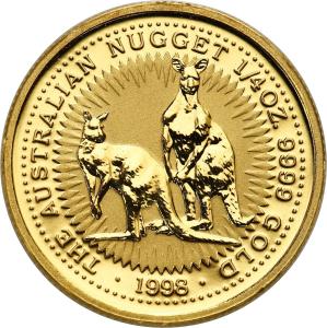 Australia. Elżbieta II 25 Dolarów 1998 KANGURY – 1/4 uncji złota
