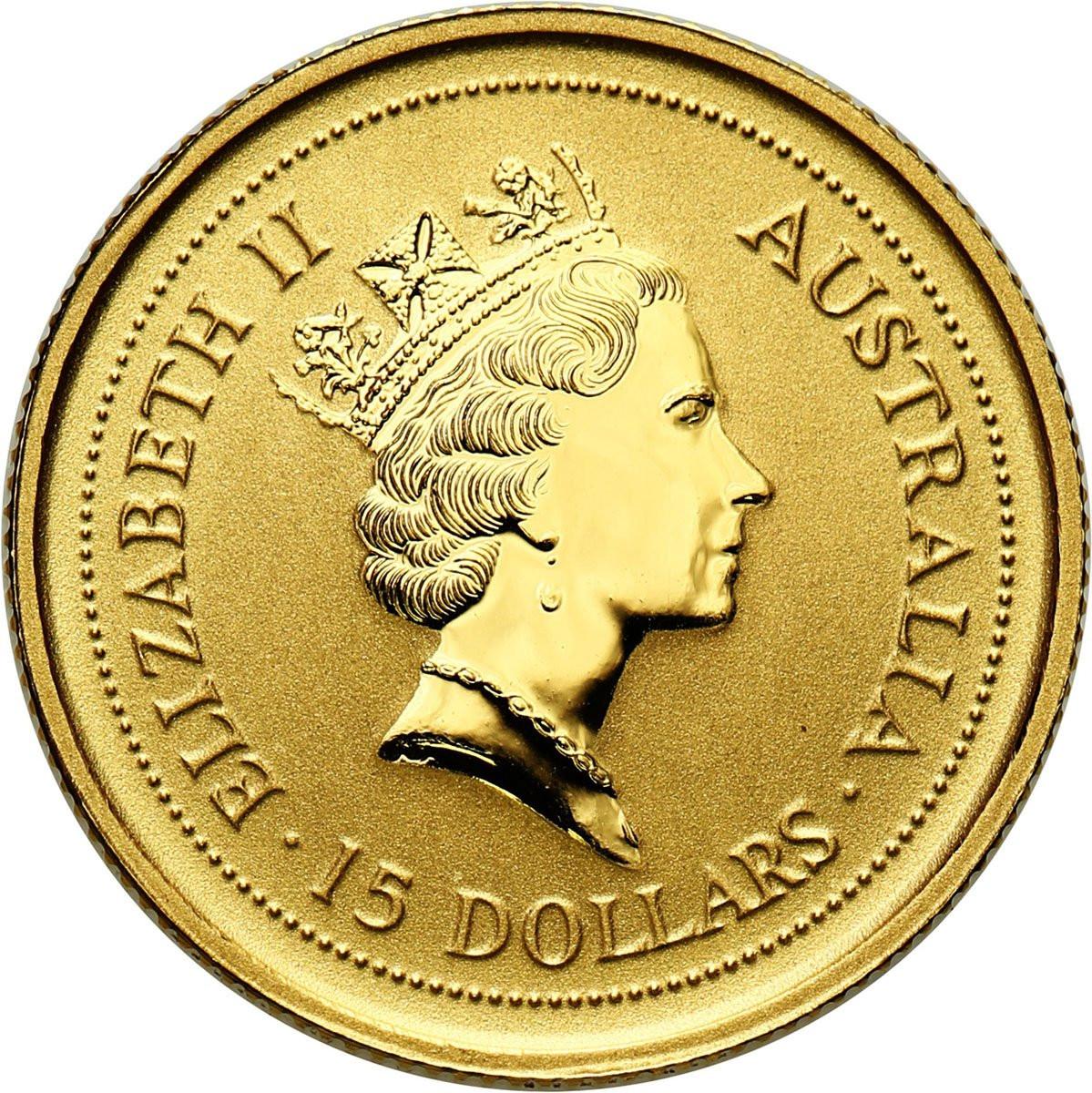 Australia. Elżbieta II 15 Dolarów 1995 kangur – 1/10 uncji złota