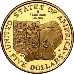 USA. 5 dolarów 1992 - 500 rocznica - Podróż Kolumba