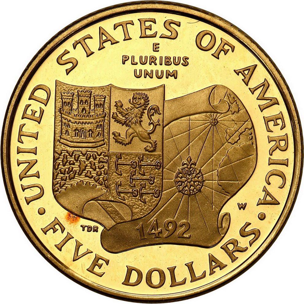 USA. 5 dolarów 1992 - 500 rocznica - Podróż Kolumba