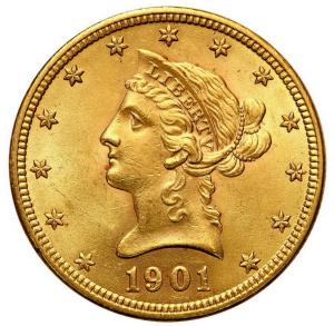 USA. Złote 10 dolarów Liberty 1901 Filadelfia - PIĘKNE