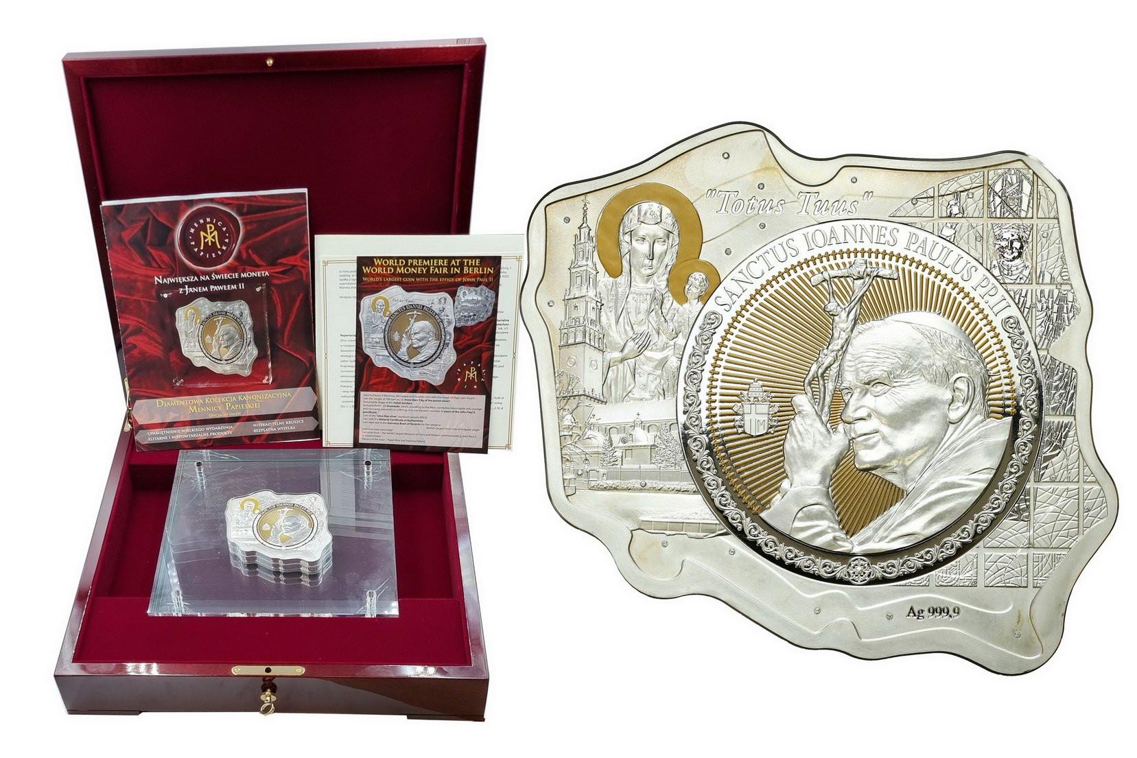 100 dolarów Jan Paweł II Mapa Polski - 100 uncji srebra - 3 kg srebra