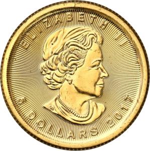 Kanada. Złoty Liść klonowy 5 dolarów 2017 - 1/10 uncji złota