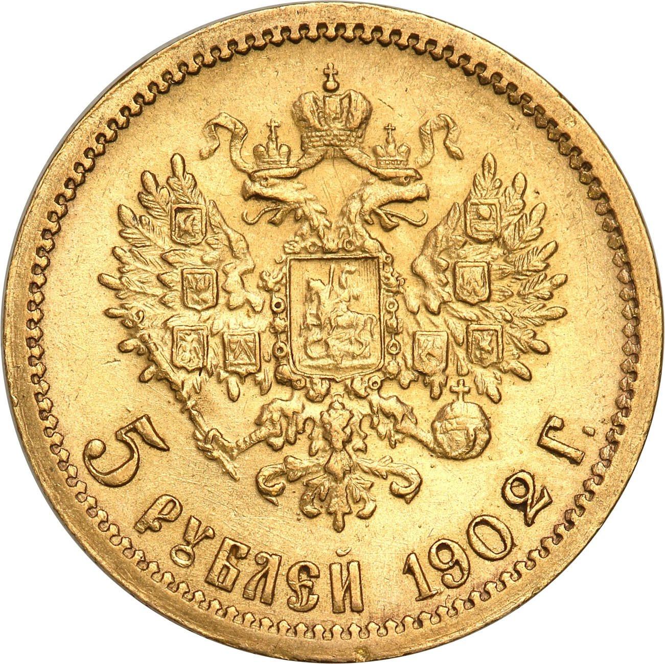 Rosja. Mikołaj II 5 rubli 1902 AP, Petersburg - PIĘKNE
