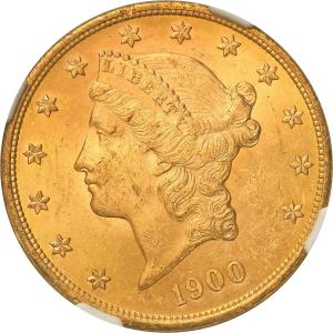 Amerykańskie złote 20 dolarów Liberty 1900 Fildaelfia NGC MS63