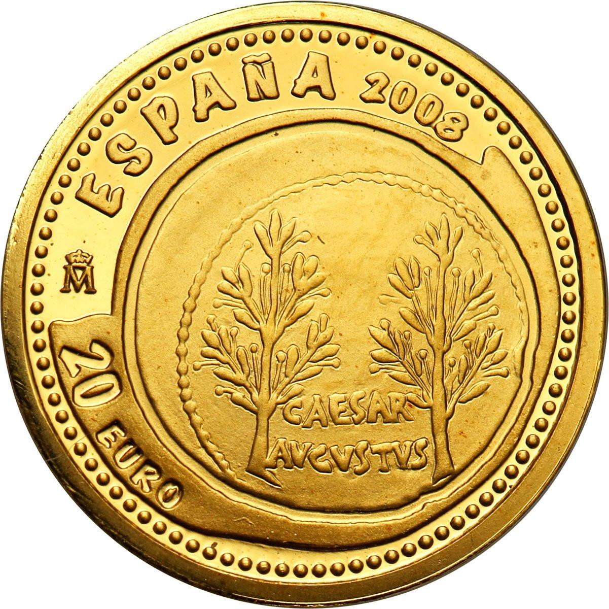 Hiszpania. 20 euro 2008 Replika Auresua Oktawiana Augusta - złoto