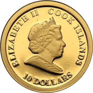 Wyspy Cooka. 10 dolarów 2008 James Cook - Złoto
