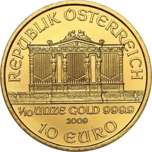 Austria. Złota Filharmonia 10 euro 2009 - 1/10 uncji złota