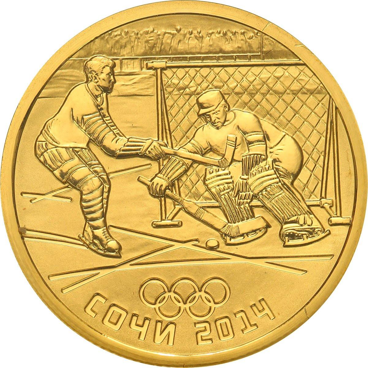 Rosja. 50 Rubli 2014 Olimpiada Soczi - Mecz Hokeja - 1/4 uncji złota