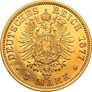 Niemcy Prusy Wilhelm I 5 Marek 1877 A Berlin