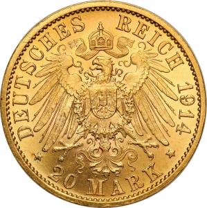 Niemcy. Prusy Wilhelm II 20 marek 1914 A Berlin mundur st.1-