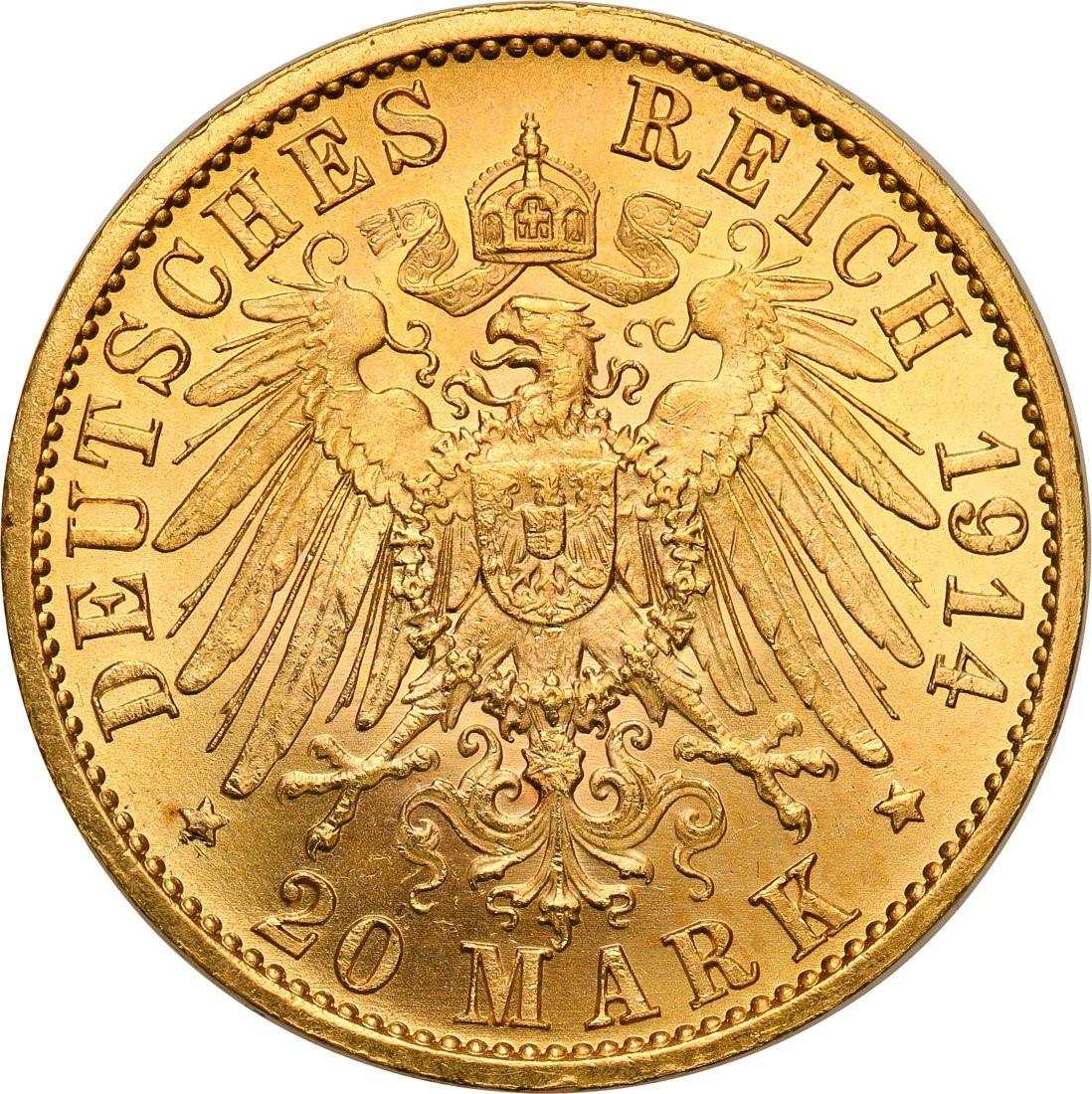 Niemcy. Prusy Wilhelm II 20 marek 1914 A Berlin mundur st.1-