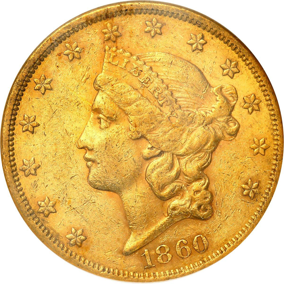 USA 20 dolarów 1860 Filadelfia NGC AU55
