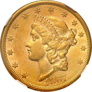 USA. 20 dolarów 1867 S San Francisco PCGS AU55