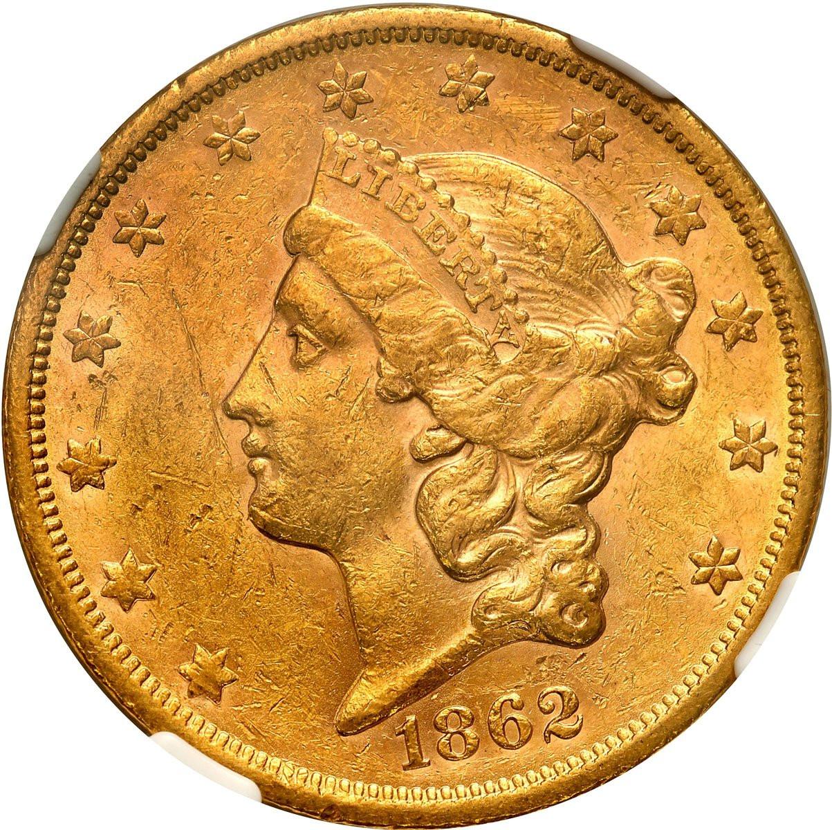 USA. 20 dolarów 1862 S San Francisco NGC AU55