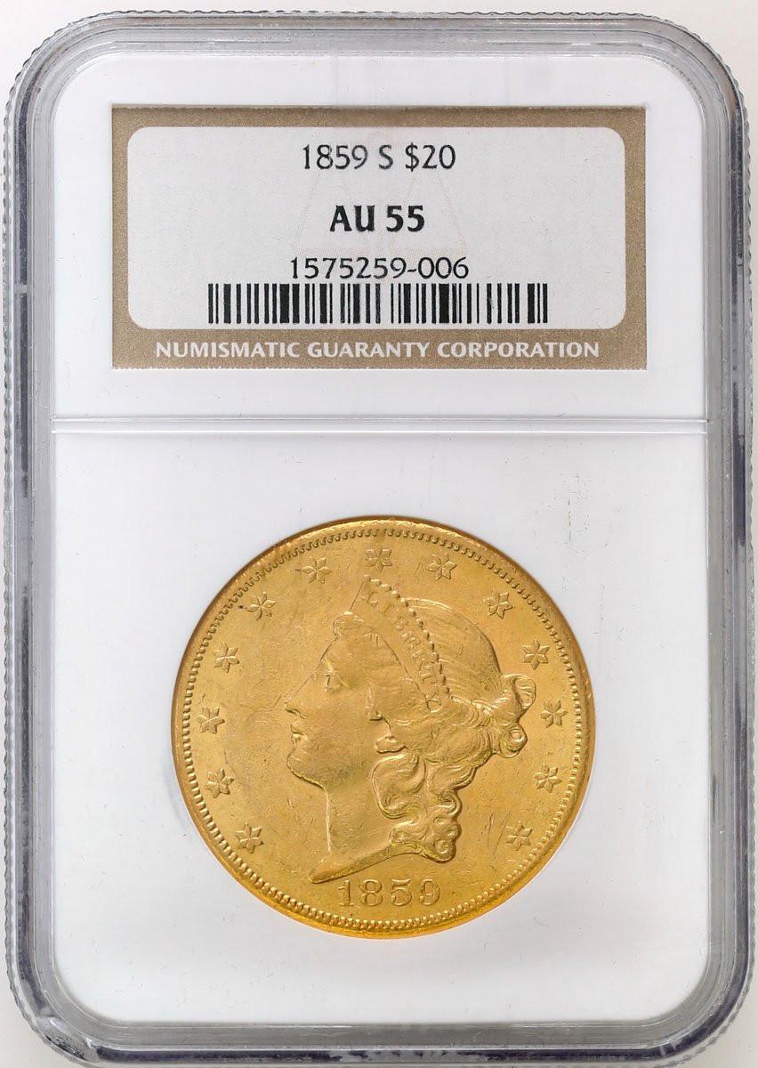 USA 20 dolarów 1859 S San Francisco NGC AU55