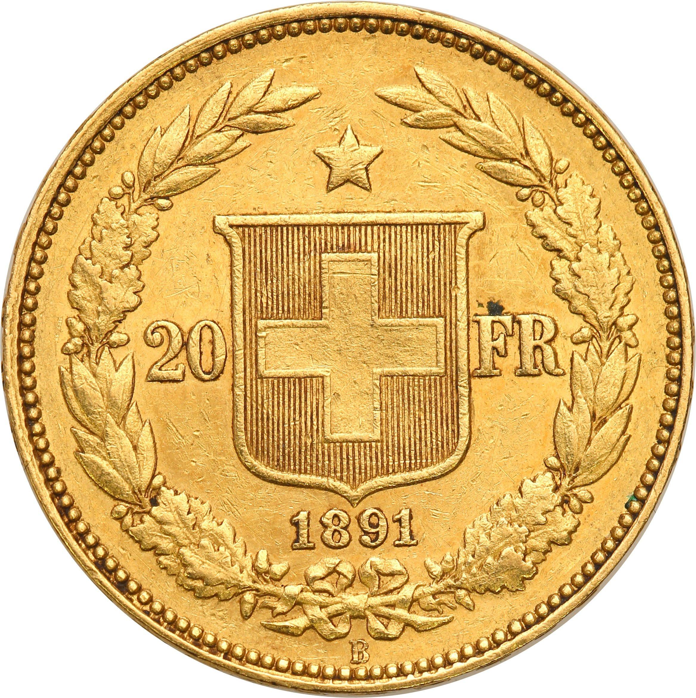 Szwajcaria 20 franków 1891 B
