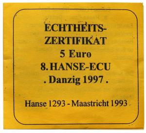 Polska. 5 Euro Hanse ECU Gdańsk - Danzig 1997 - ZŁOTO