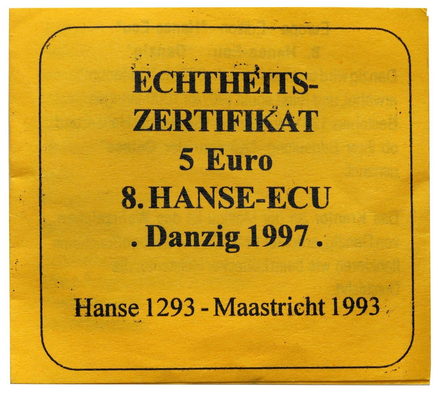 Polska. 5 Euro Hanse ECU Gdańsk - Danzig 1997 - ZŁOTO
