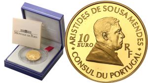 Francja. 10 Euro 2007 Aristides de Sousa Mendes - 1./4 uncji złota