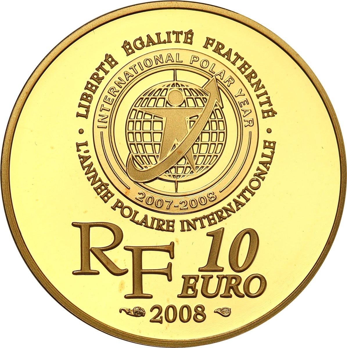 Francja. 10 Euro 2008 - Ziemia Adélie - 1./4 uncji złota