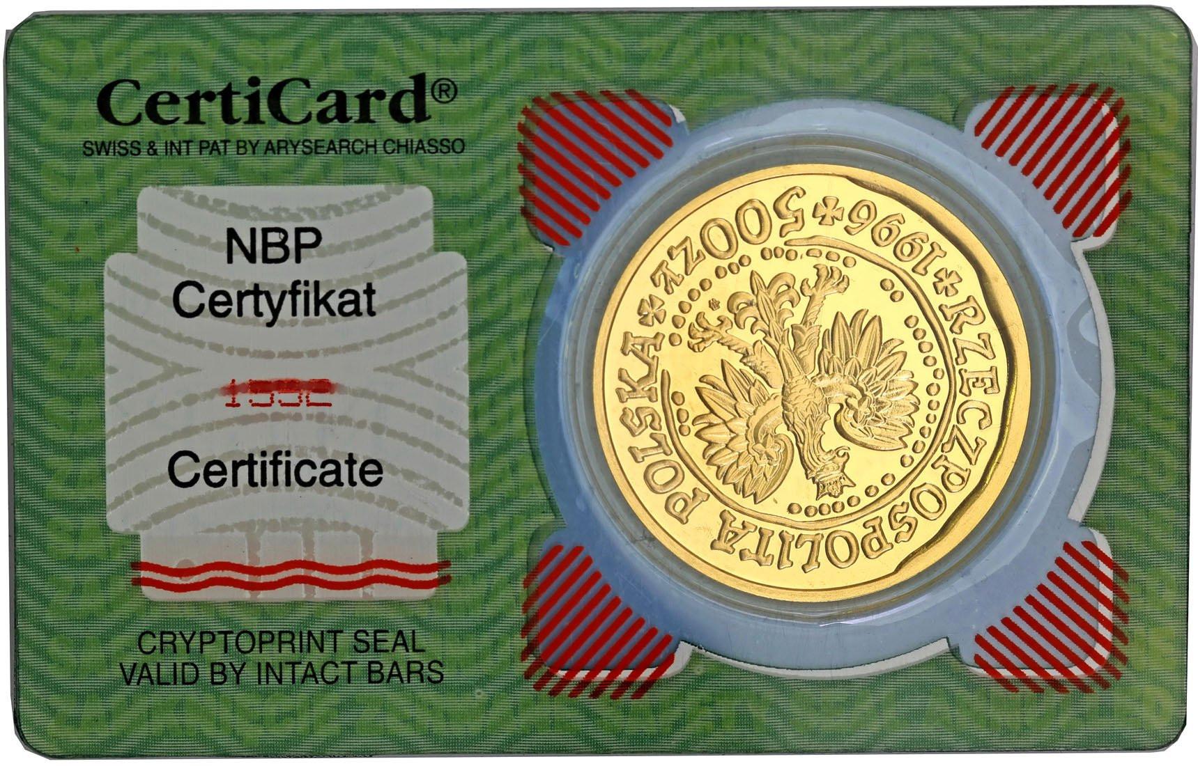 III RP 500 złotych 1996 Orzeł Bielik (1 uncja złota)